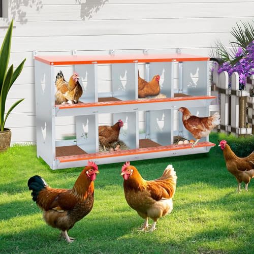 Wall-Mounted Metal Nesting Box for Chickens and Ducks – Galvanized Steel Construction with Ventilation & Easy Egg Access (8-Orange) - color: 8-Orange