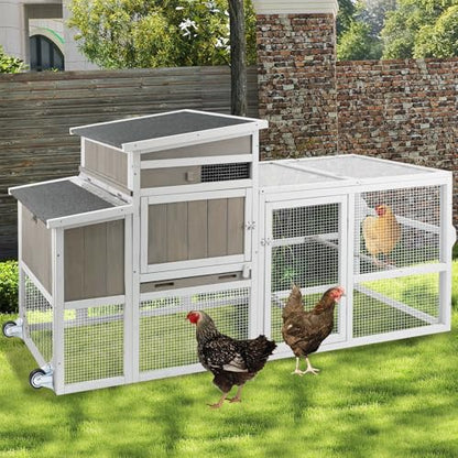 Ketive Wooden Chicken Coop Cage Outdoor Indoor Hen House with Nesting Box, Waterproof Roof, Removable Tray for Poultry Pets Enclosure Garden Backyard Grey (Grey, 157.4" L x 23.6" W x 38.6" H) - color: Grey