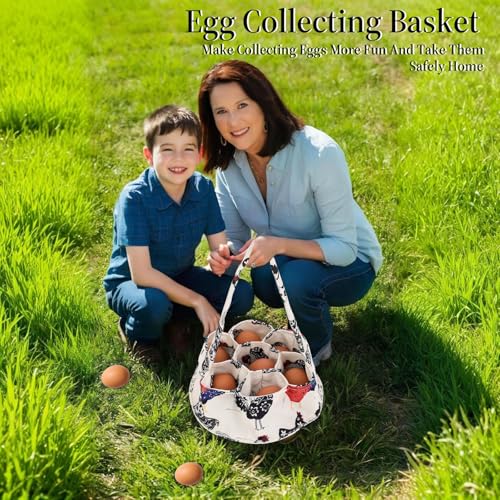 JJUNW 1 Pc Egg Collection Basket, Portable Farmhouse Chicken Egg Holder with 7 Bags, Anti-crushing Handheld Egg Purse Egg Basket for Collecting Fresh Eggs, Housewife Garden Transport Storage