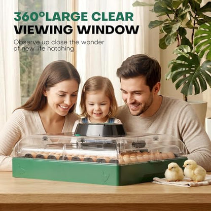 Incubators for Hatching Eggs, 72 Eggs Hatching Incubator with Automatic Egg Turner & Humidity Control & Digital Temp, 360° Clear View for Chicken/Duck/Quail Perfect for Lab School Farm