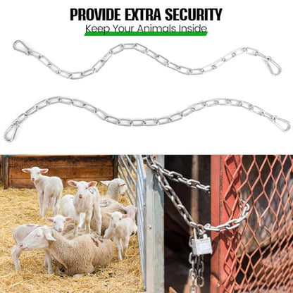 2 Pack Outdoor Gate Chain Lock with 4 Carabiners, Adjustable 5/32 x 28 Inch Security Gate Latch Chain, One Handed Operate Gate Chain for Fence Garden Yard Farm Barn, Silver
