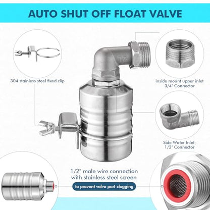 MorningRo 2 Pack Water Float Valve 1/2" to 3/4'' Auto Shut off Water Tank Float Valve 304 Stainless Steel Fully Automatic Level Control for Pool, Livestock Troughs (Classic Style) - style: Classic Style
