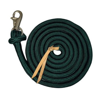 Kensington Clinician Equine Training Lead Rope – 15ft Heavy Duty Braided Horse Lead with Swivel Bull Snap | Color: Hunter w/Satin