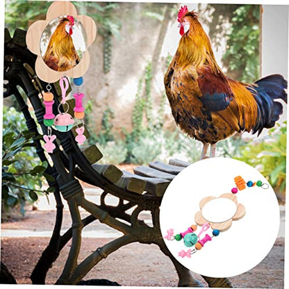 COLLBATH Wooden Chicken Mirror Bells Interactive Pet Hen Toy for Playtime Coop Fun Reflective Accessory for and Hens Encourages Engagement and Enrichment