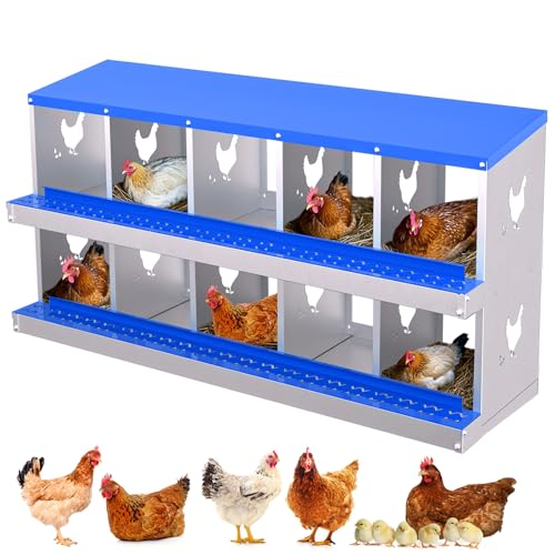Garvee Chicken Nesting Box, 10 Compartment Nesting Boxes for Chickens, Easy to Clean and Install, Chicken Laying Boxes for Chicken Coop to Protect Eggs, Blue