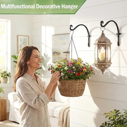 AJART Heavy-Duty Plant Hanger Outdoor - Can Hold 50 Lbs Plant Basket or Large Bird Feeder - 12 Inch Solid Iron Windproof, Rustproof Wall Hooks - with Triangular Stability - 2 Pieces - size: 12 Inch, style: Plant Bracket Hook