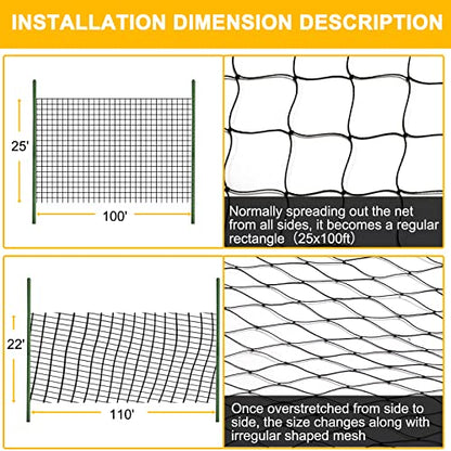 BSTPCOO Bird Nets 25'x100' with 1" Mesh Nylon Poultry Netting Heavy Duty Aviary Net Chicken Coop Netting, Garden Netting Deer Fence for Fruit Tree Trellis Net - size: 25'×100'-1''
