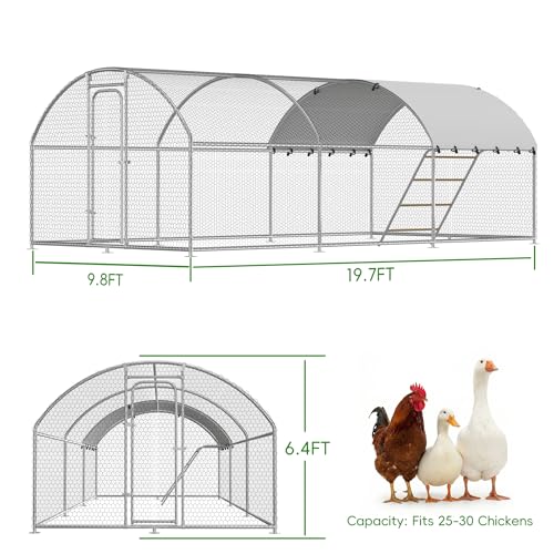 Large Metal Chicken Coop with Roosting Perch Walk-in Poultry Cage Chicken Run Duck House Chicken Pen Dome Shaped Coop with Waterproof Cover for Outdoor Backyard Farm Use(10' L x 19.7' W x 6.4' H) - size: 236.4"L x 120.0"W x 76.8"H
