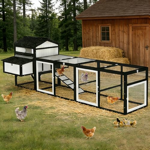 Ketive 116" Large Chicken Coop with Run, Wooden Hen House Outdoor Poultry Cage 28.41 ft² for 4–6 Chickens, 4 Nesting Boxes, 4 Perches, Easy-Clean Slide Out Tray, Expandable Backyard Coop - size: 116.0"L x 56.0"W x 44.0"H