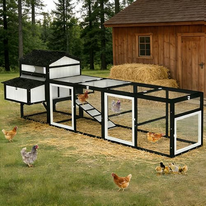 Ketive 116" Large Chicken Coop with Run, Wooden Hen House Outdoor Poultry Cage 28.41 ft² for 4–6 Chickens, 4 Nesting Boxes, 4 Perches, Easy-Clean Slide Out Tray, Expandable Backyard Coop - size: 116.0"L x 56.0"W x 44.0"H
