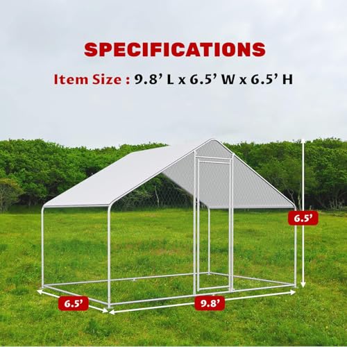 Large Chicken Coop Walk-in Metal Poultry Chicken Run Pen Rabbits Habitat House Spire Shaped Coop with Waterproof and Anti-UV Cover for Outdoor Backyard Farm Use(Steeple 1 Room) - size: 118.0"L x 78.0"W x 78.0"H