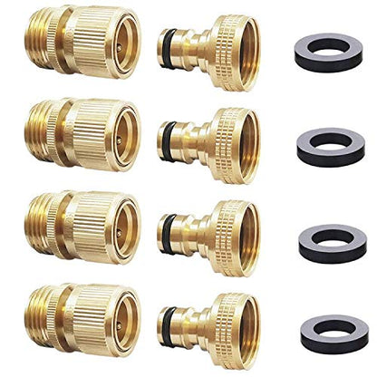 HQMPC Male Garden Hose Quick Connect Solid Brass Quick Connector Garden Hose Fitting Water Hose Connectors 3/4 inch GHT (4 Female+ 4Male) - size: 4 Sets