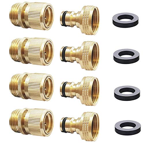 HQMPC Male Garden Hose Quick Connect Solid Brass Quick Connector Garden Hose Fitting Water Hose Connectors 3/4 inch GHT (4 Female+ 4Male) - size: 4 Sets