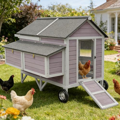 Aivituvin Chicken Coop Large Mobile Wooden Hen House with Nesting Box, Poultry Cage with Strong Iron Frame, Waterproof (Grey, AIR97) - color: Grey, size: 68.1"L x 53.9"W x 49.0"H