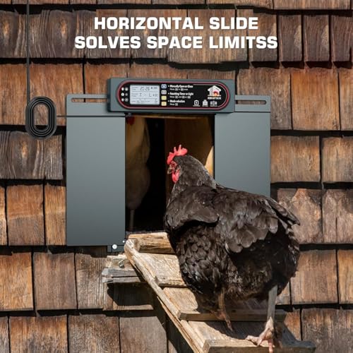 Automatic Chicken Coop Door with Horizontal Dual Opening, Remote & Manual Control, USB Backup, Predator-Proof Larger Opening Size House Door Solar Powered for Chicken, Duck and Poultry, Gray