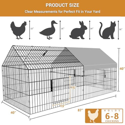 Chicken Coop 87"×40" Metal Portable Black Duck Coops Enclosure with Waterproof Cover Chickens Cage Runs for Yard Outdoor Backyard Farm Duck Pen Chicken Tractor for Rabbit, Dog, Cat,Small Animal