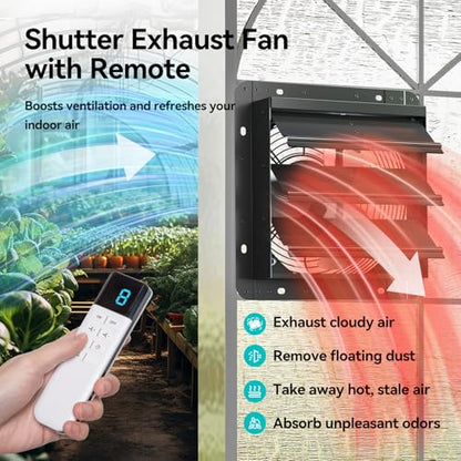 addlon 10 Inch Shutter Exhaust Fan Wall Mounted with EC Motors and Remote Control, Timer, 8 Speeds, 850CFM, Low Noise, Easy to Install, Plug in Ventilation Fan for Garages, Shops, Greenhouse, Attic - size: 10 inch