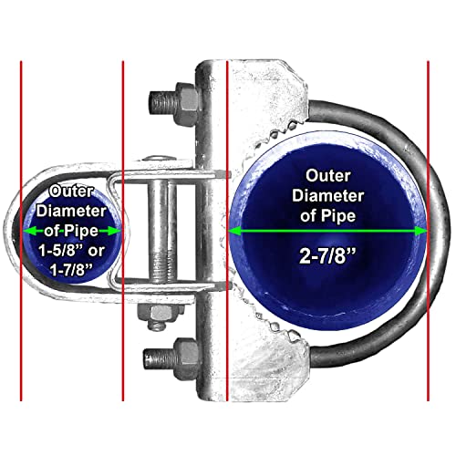 Chain Link Fence Bull Dog Commercial Duty Gate Hinge - for 2-7/8" Outside Diameter Gate Post/Pipe & 1-5/8 Thru 1-7/8" Gate Frames-Galvanized Chain Link Post Gate Hinge-Includes Nuts/Bolts - 2 Pak - size: 2-7/8" Post - 2 Pack