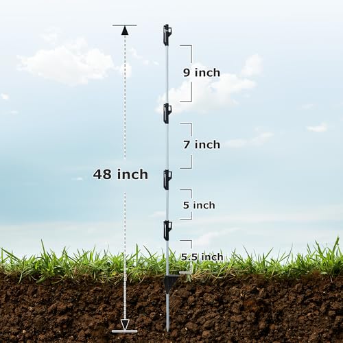 50 Pack Fixed Insulator Fiberglass Posts, 48 Inch Fiberglass Electric Fence Posts, Easy Step-in Posts for Livestock Fencing, Garden Fencing and Boundary Marking,Grey - color: Grey
