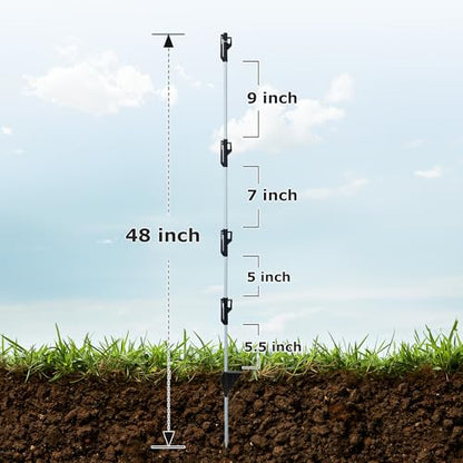 50 Pack Fixed Insulator Fiberglass Posts, 48 Inch Fiberglass Electric Fence Posts, Easy Step-in Posts for Livestock Fencing, Garden Fencing and Boundary Marking,Grey - color: Grey