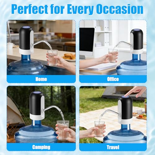 CHIVENIDO 5 Gallon Water Dispenser - Water Bottle Pump with Reusable Cap for Screw Top or Crown Tops, USB Charging Water Jug Dispenser for Universal 2-5 Gallon Bottle - color: Black