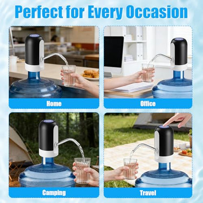 CHIVENIDO 5 Gallon Water Dispenser - Water Bottle Pump with Reusable Cap for Screw Top or Crown Tops, USB Charging Water Jug Dispenser for Universal 2-5 Gallon Bottle - color: Black
