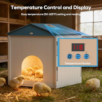 Chick Brooder Plate for Chicks Temperature Control & Display, Chicken Brooder Box for Chicks with Thermostat Fan & Light, 6.5Ft 110V Power Cord Brooder Heater 50W Chick Heat Plate 11.4"Lx11.2"W