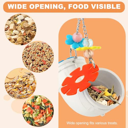 Rat Foraging Toy for Various Treats, Hanging Puzzle Slow Feeder with Beads, Flowers and 6 Plum Blossom Teeth Grinding Stones, for Rat, Mice & Parakeets