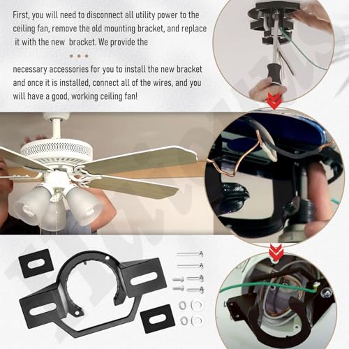 Ceiling Fan Mounting Bracket Kits With Installation Accessories Compatible With Living Room, Light Fixtures And Cathedral Ceiling Fans, Replace 77059 Ceiling Fan Mounting Bracket Black (No wires)