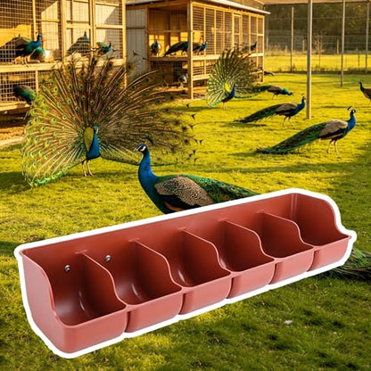 4 5 6 Holes Plastic Peacock Feeder Trough, Poultry Water Trough Replacement with Separated Fence, Small Pig Feeder for Outdoor/Indoor(Red L65cm/25.6") - size: Red L65cm/25.6"