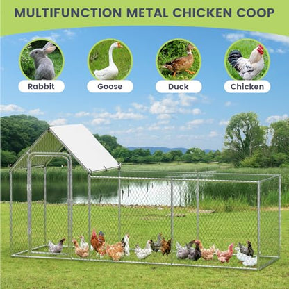 Walk-in Chicken Coop, Large Metal Chicken Run for Yard with Waterproof & Anti-UV Cover, Poultry Cage for Duck, Goose, and Rabbit