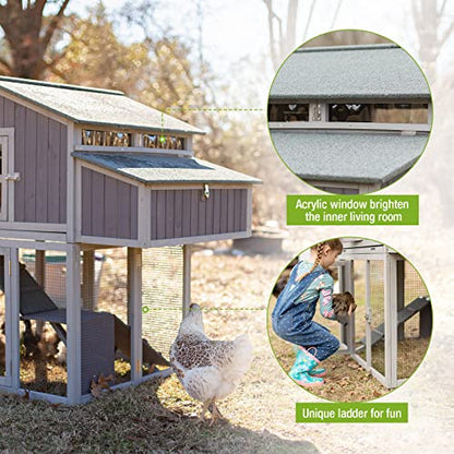 GUTINNEEN Chicken Coop with Run for 4-6 Chickens, 26ft² Large Hen House with Nesting Box, Foldable Poultry Cage with Pull Out Tray and Waterproof Roof, Easy to Assemble - color: Grey with Run 26.4ft²