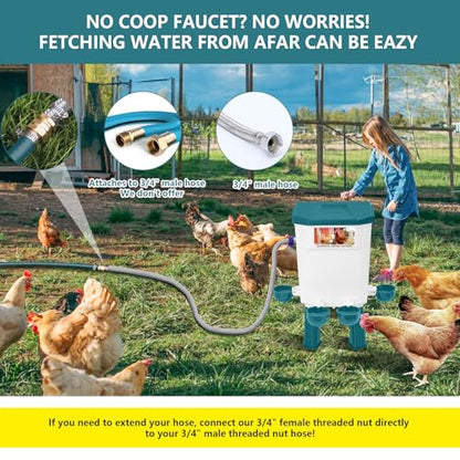 Lilyang Automatic Chicken Waterer| Float-Control Auto Waterer, Hanging/Standing Design, Connect to 3/4'' Faucet & Hose, Effortless Hydration Solution for Backyard Coop & Small Farm (Blue) - color: Blue