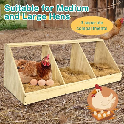 Chicken Nesting Boxes, 6 Compartment Wooden Chicken Laying Boxes, Nesting Boxes for Chickens, Hens, Ducks, Poultry Nest Box for Laying Eggs, Includes 6 Fake Eggs - size: Double