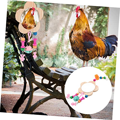 Hemoton Creative Hanging Wooden Mirror Toy for Pet Chickens and Engaging Mirror and Pendant Design for Curiosity and Exercise Chicken Coop Accessory