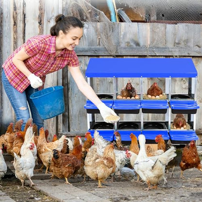 Chicken Nesting Box 8-Hole Roll Away Egg Laying Box with Lid, Galvanized Steel Rustproof Poultry Coop Box, Easy Clean, Wall Mountable No Bracket Needed for Hens, Blue - color: Blue, size: 8 holes