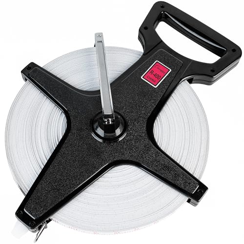 Champion Sports Open Reel Measuring Tapes – Durable Hand Crank with Metal Spike, Dual-Sided Feet & Meters, Perfect for Track & Field and Long Jump, 400 Feet/120 Meters - size: 120 m