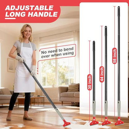Floor Scraper Long Handle Heavy Duty (30"-58" Adjustable), 4 Inch Razor Blade Scraper Tool for Cleaning Floor Wall Glass Tile Paint Sticker Gum, 10 Extra Blades