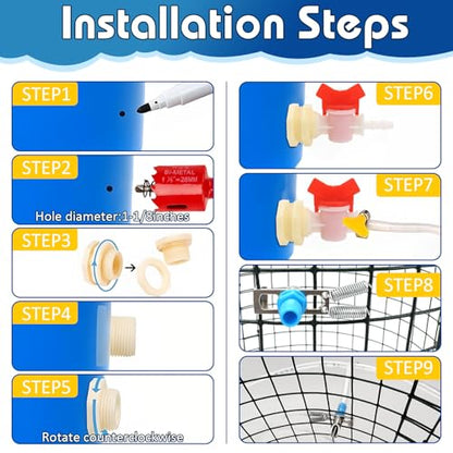 Automatic Rabbit Nipple Drinker Kit, 12 Sets No-Leak Water Nipples with 19FT Hose & Installation Tools, Steel & ABS Bite-Proof Watering System for Rabbits, Poultry, Chinchillas & Small Caged Animals