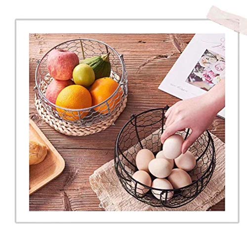 Wire Egg Basket Fruit Holder with Handle Kitchen Counter Collecting Basket | Vintage Metal Container Round Rustic Fruit Basket