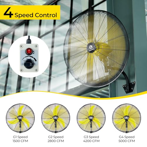 FUGOO 24" Quiet Outdoor Oscillating Wall Mount Fan With Remote Control,All Sealed BLDC Motor,4-Speed Waterproof Outdoor Fan, Heavy Duty Industrial Wall Fans for House,Patios,Garage,Warehouse 5000CFM - size: 24-inch+R