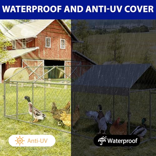 Garvee Large Metal Chicken Coop with Run, 120 in x 40 in x 40 in Chicken Run with Cover, Outdoor Walk in Poultry Cage, for Small Animals Duck Rabbit Hen Chicken Supplies - Silver