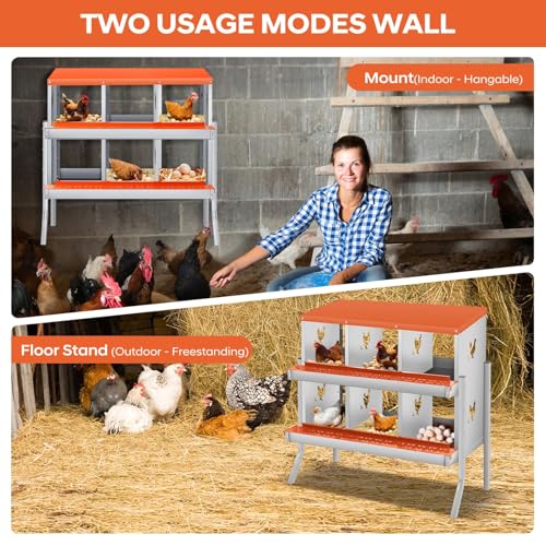 Egg Protection & Large Vented Holes - Galvanized Steel Chicken Nesting Box - 6 Compartments, Wall-Mountable, Easy Clean, Rustproof Hen Laying Box - Red, 84.5 x 42 x 90.3cm, 6 Compartments ZW - color: Orange | 6 Compartments+legs