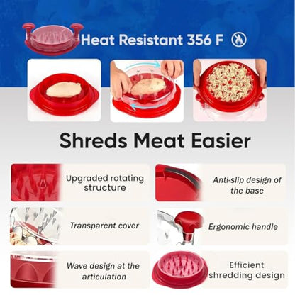 Chicken Shredder, Chicken Shredder Tool Twist, Meat Shredder, Chicken Breast Shredder, Large Heavy Duty Meat Shredder Tool with Tray & Brush, BPA-Free, Dishwasher Safe, Strong Non-Slip Base - color: Red