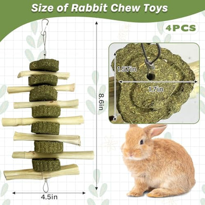 kathson Rabbit Treats Bunny Chew Toys for Teeth Grinding, Organic Bamboo Sticks Natural Guinea Pig Enrichment Toys for Small Animals Hamster Chinchilla 4 Pack - size: 4PCS