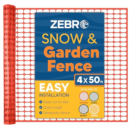 ZEBRO 4' x 50' Orange Plastic Garden Fence Roll – Standard Duty Safety Netting for Snow, Poultry, Deer, Dogs – Reusable Outdoor Barrier for Yard, Landscaping, Animal Protection - color: Orange, size: Standard-Duty 4' x 50'