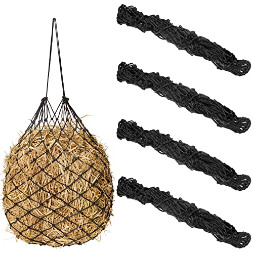 Fabbay 4 Pcs Slow Feed Hay Net Feeder Hay Bag for Horses Slow Feeder 40 Inch Length with 2 Inch Holes Hanging Horse Feed Net for Goat Cattle Equine Stalls Barn Supplies(Black) - color: Black