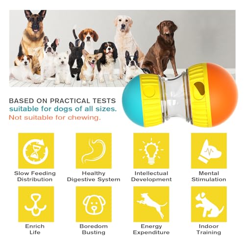 BSISUERM Dog Treat Dispensing Puzzle Toy Adjustable Food Dispenser Slow Feeder Puppy Enrichment Rolling Ball Pet Interactive Chase Toys Stimulating Game for Small Medium Dogs Gift to Keep Them Busy - color: Orange - Single - Standard