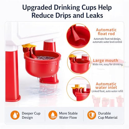 Automatic Chicken Waterer, 2 Gallon Float Poultry Drinker for Continuous Fresh Water, Standalone or Hanging Coop Drinker with 60" Hose & Cleaning Kit for Chickens, Ducks, Quail & Turkeys