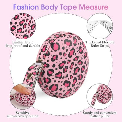 Retractable Mini Tape Measure, Auto-Retract, Premium Leather Tape Measure, Dual-Sided Ruler, Ideal for Fabric Cutting, Body Measurements, and Handicrafts (Leopard Print) - color: Leopard Print